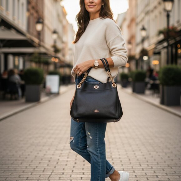 Coach Black Leather Shoulder Bag - Picture 1 of 4